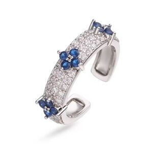 BLUE SILVER CZ FLORETTE ADJUSTABLE RING